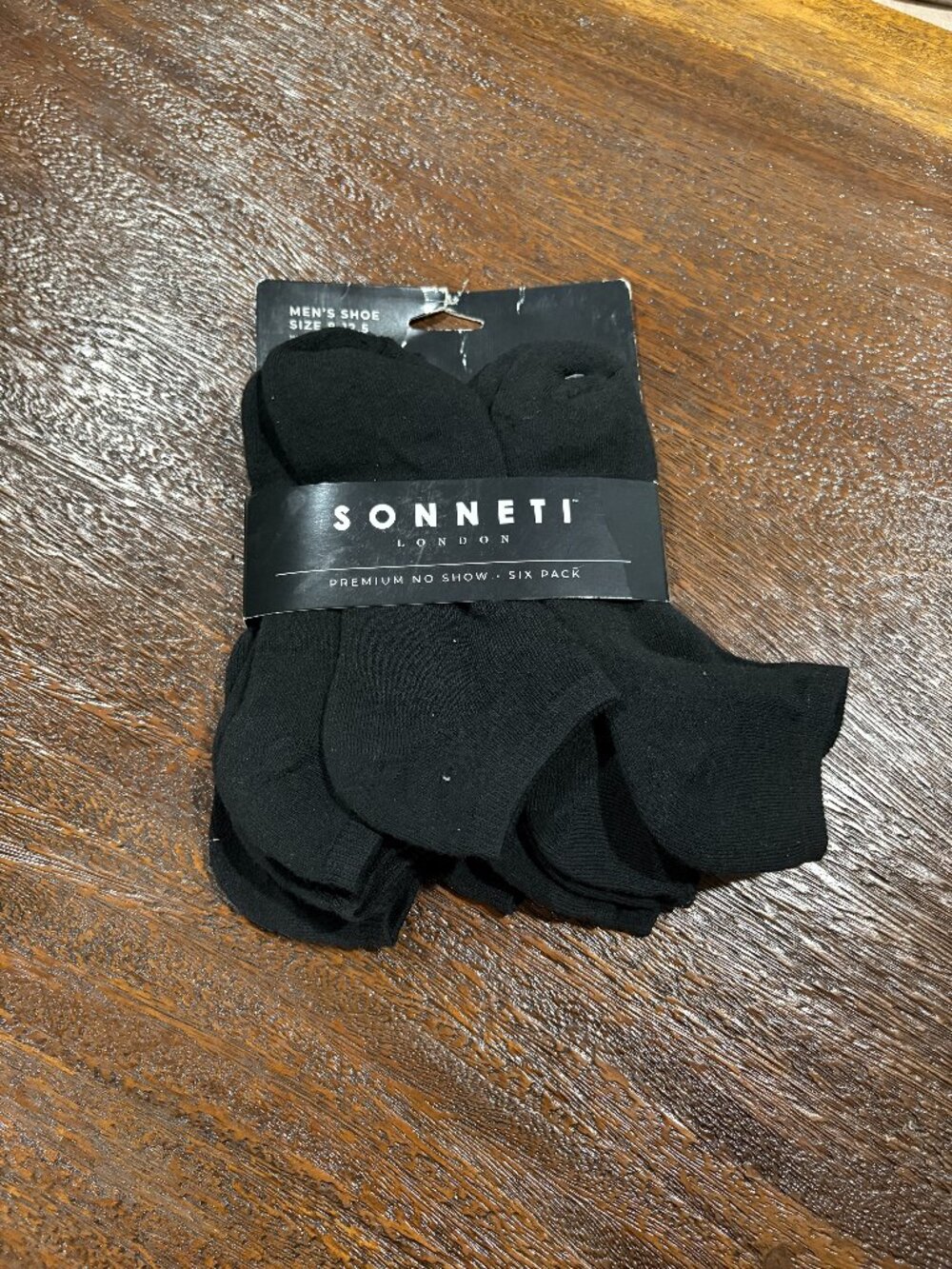 Sonneti London Men's 6 pack no show black socks sz 8-1.25 shoe NIP NEW